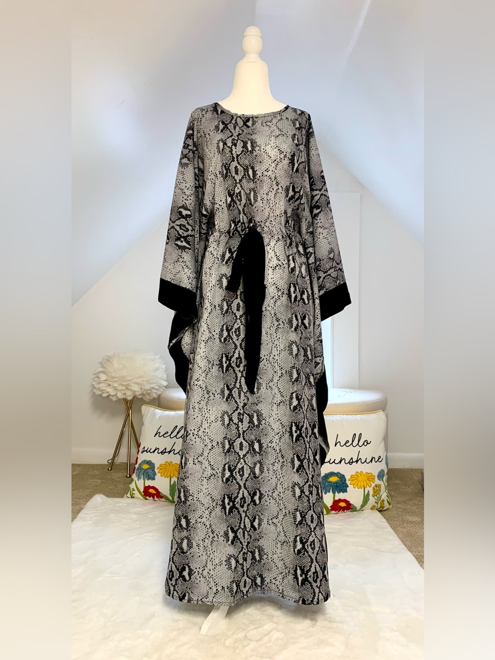 Women Snake Print Black and Gray long Kaftan Stylish summer wear